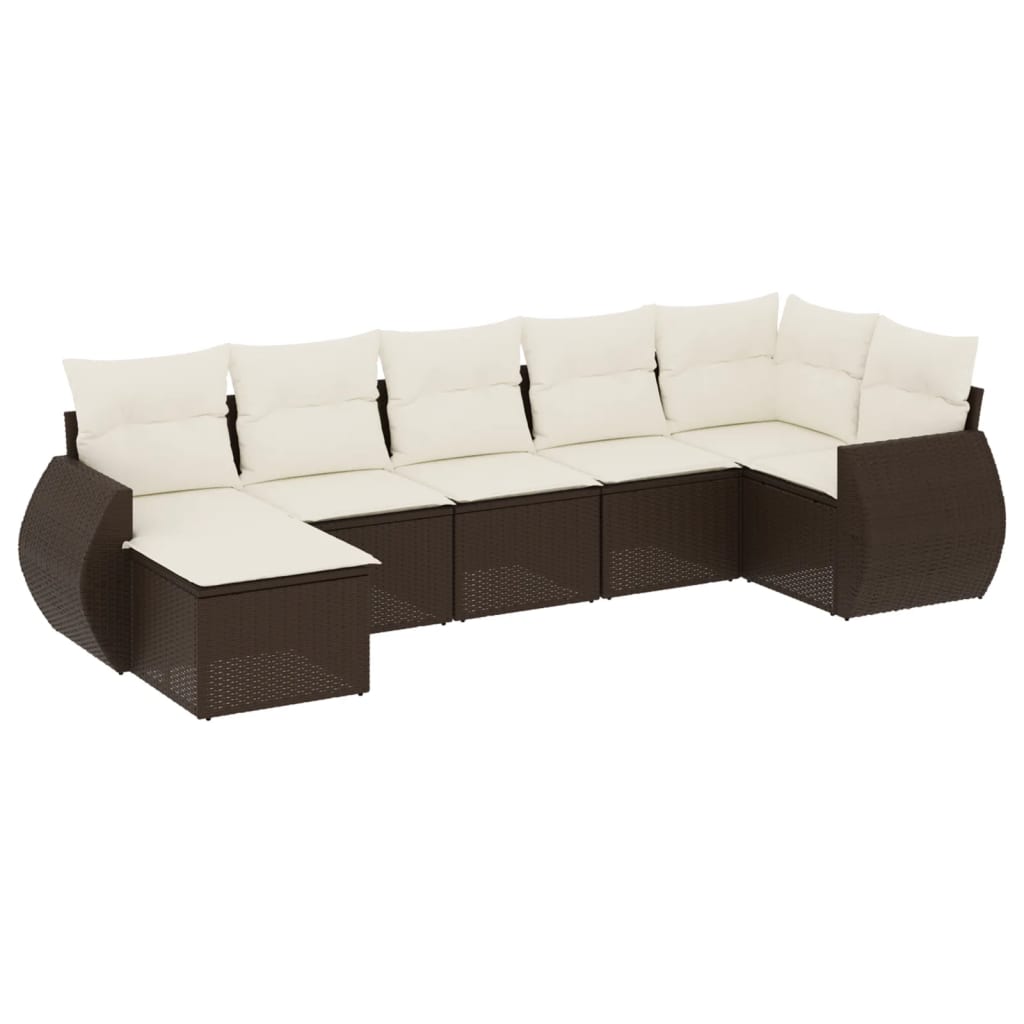 Set Divani da Giardino 7 pz con Cuscini Marrone in Polyrattan