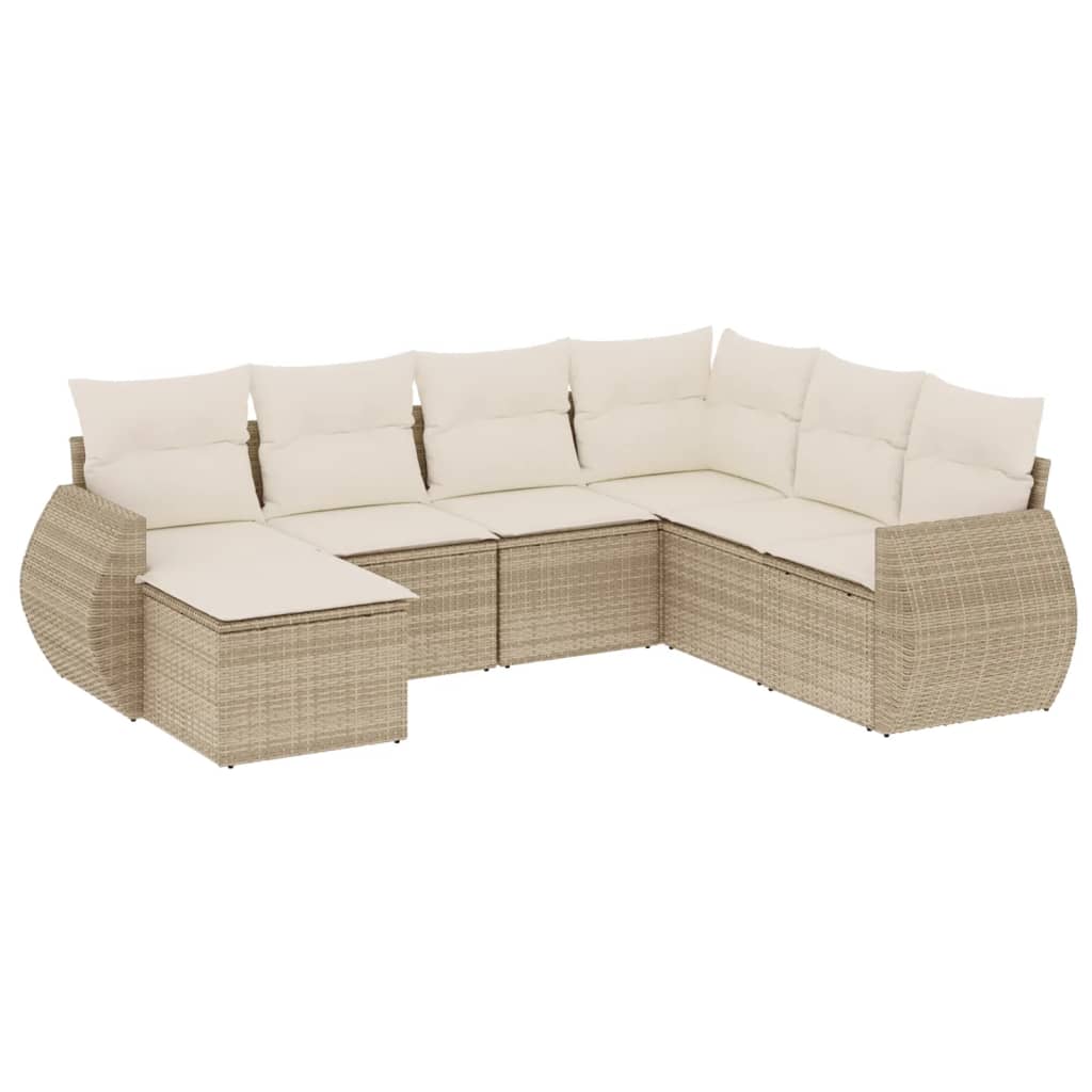 Set Divani da Giardino 7 pz con Cuscini Beige in Polyrattan