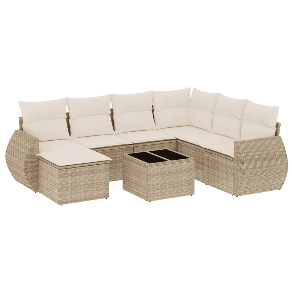 Set Divano da Giardino 8 pz con Cuscini Beige in Polyrattan