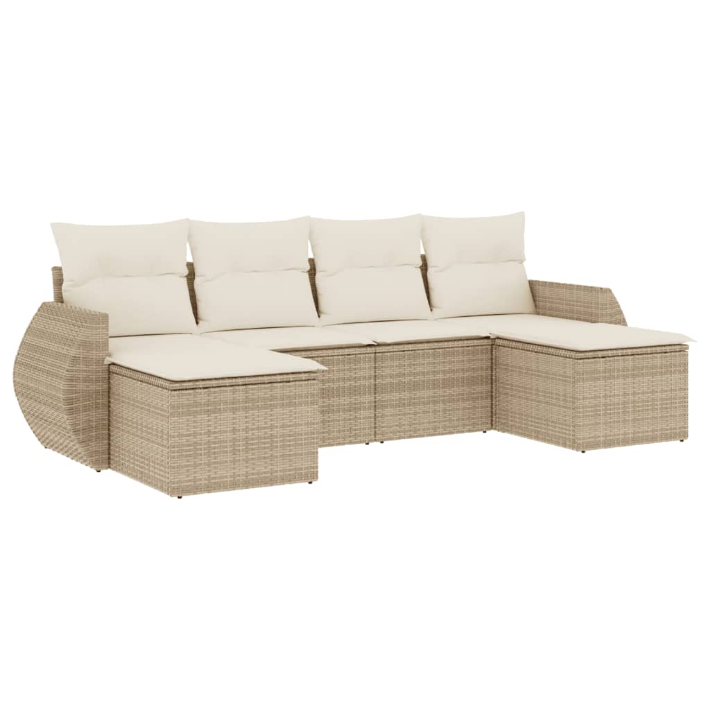 Set Divano da Giardino 6 pz con Cuscini Beige in Polyrattan