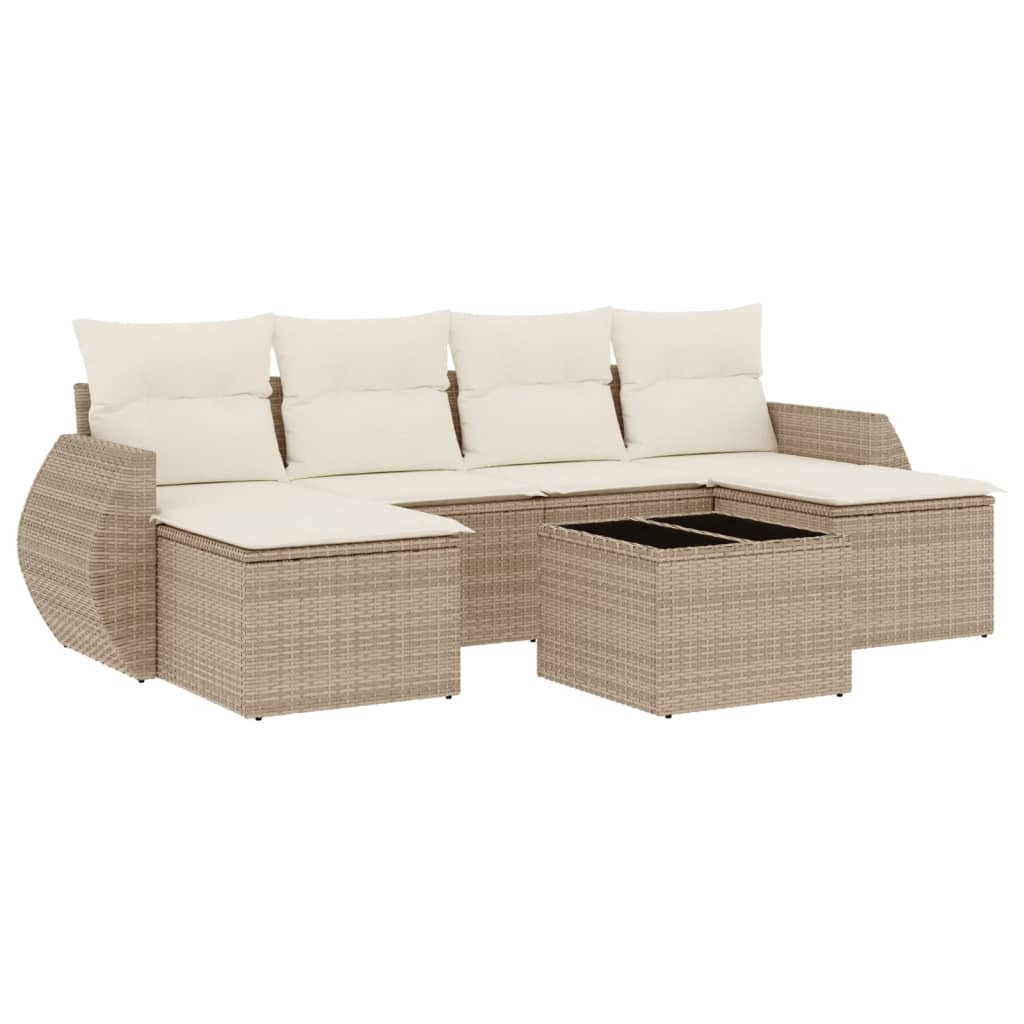 Set Divani da Giardino 7 pz con Cuscini Beige in Polyrattan