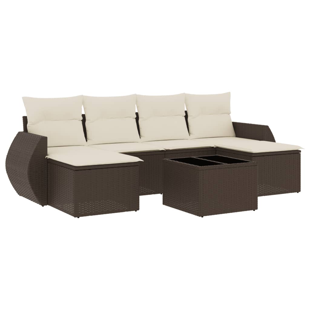 Set Divani da Giardino 7 pz con Cuscini Marrone in Polyrattan