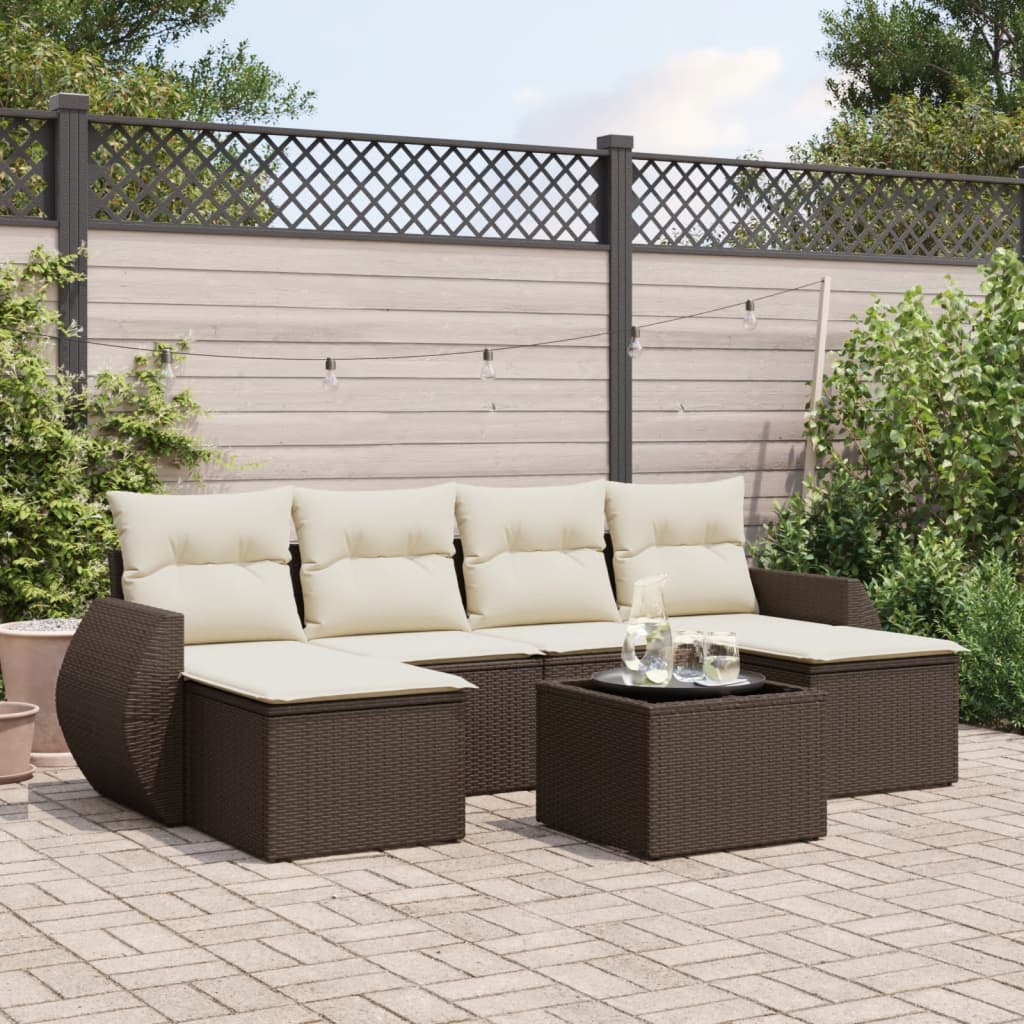 Set Divani da Giardino 7 pz con Cuscini Marrone in Polyrattan