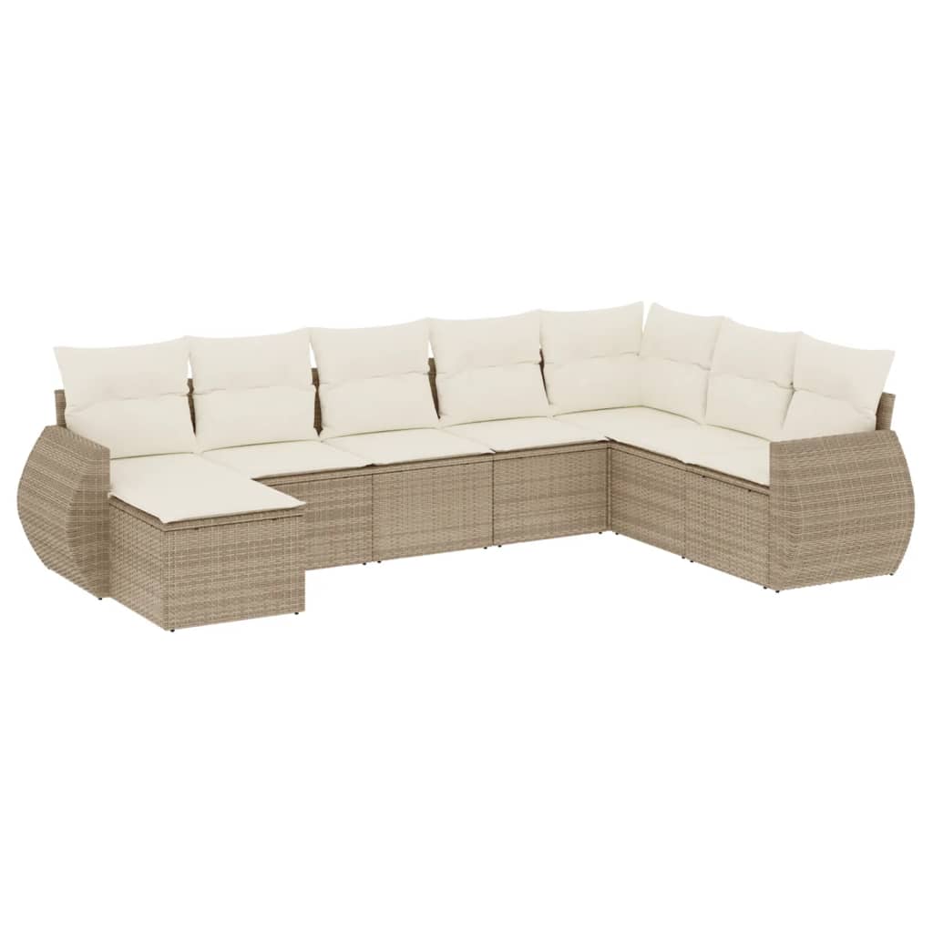 Set Divano da Giardino 8 pz con Cuscini Beige in Polyrattan