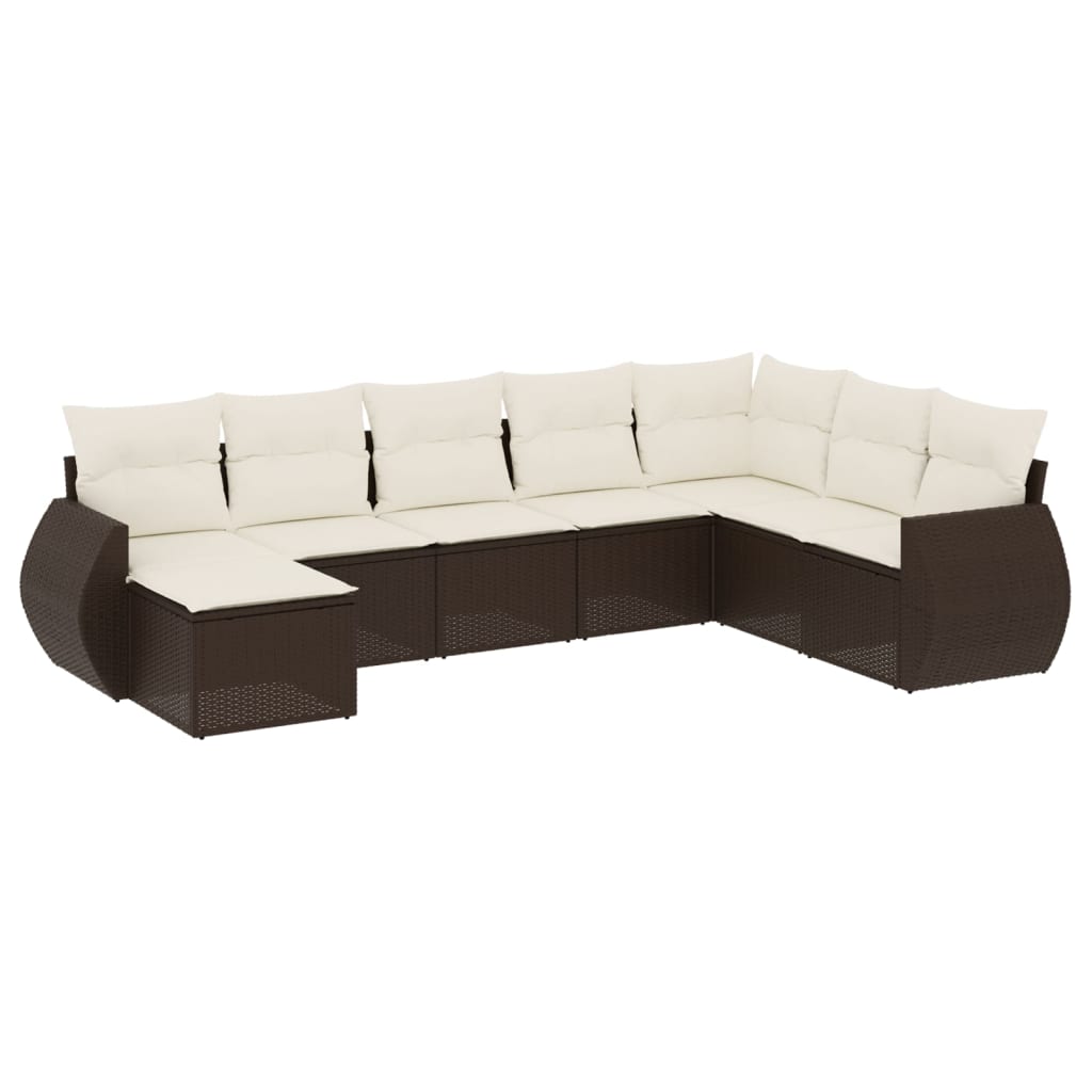 Set Divani da Giardino 8 pz con Cuscini Marrone in Polyrattan