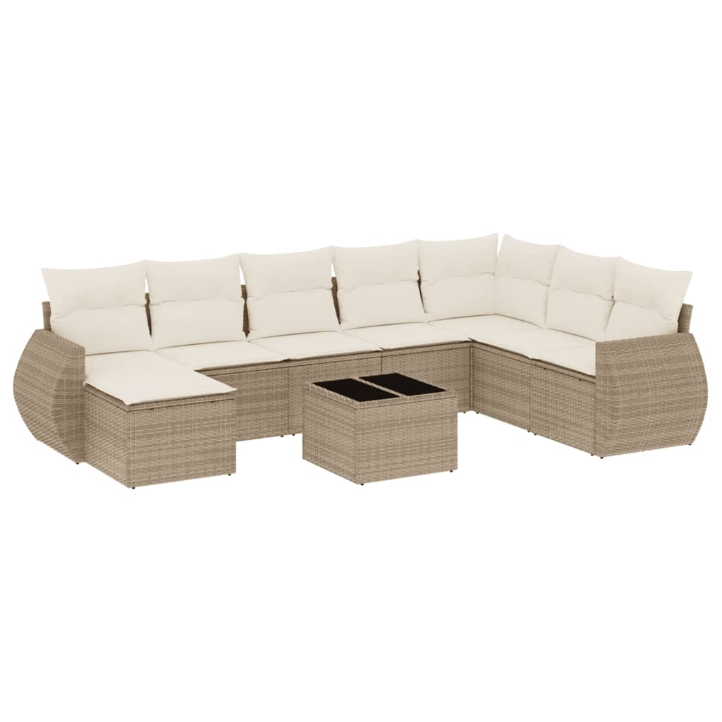 Set Divano da Giardino 9 pz con Cuscini Beige in Polyrattan