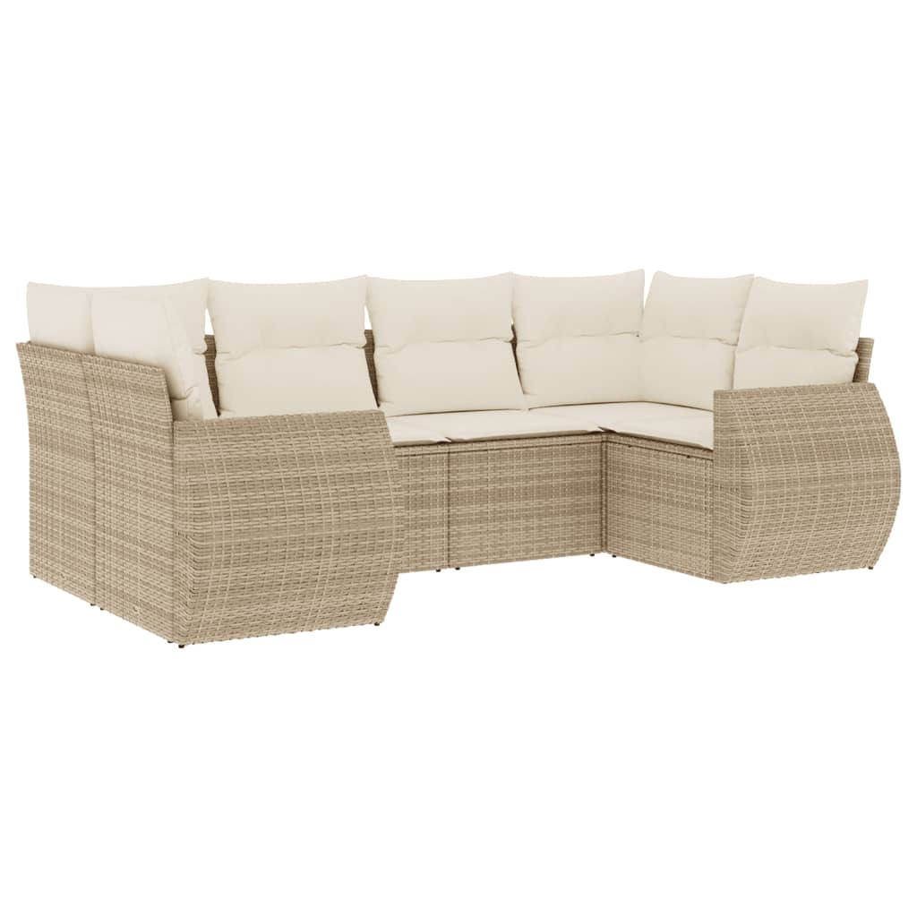 Set Divano da Giardino 6 pz con Cuscini Beige in Polyrattan