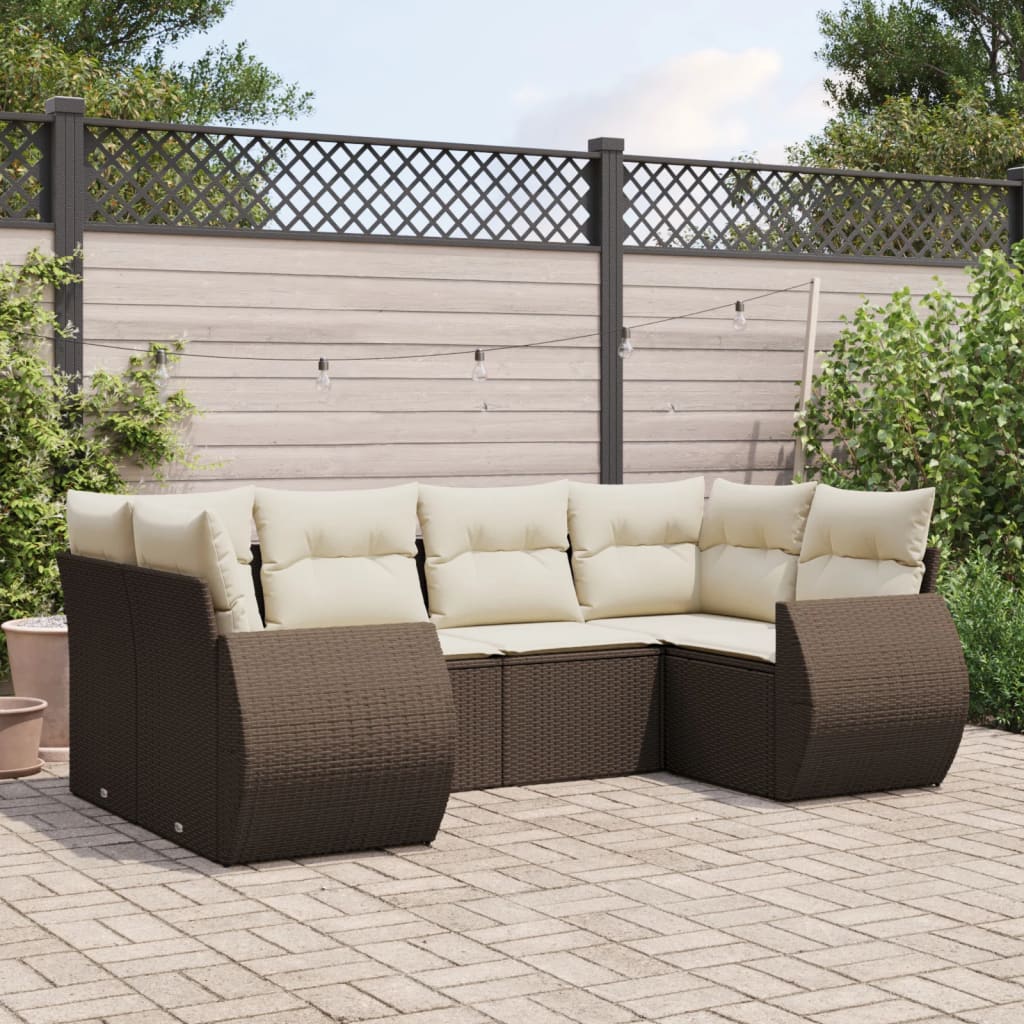 Set Divano da Giardino 6 pz con Cuscini Marrone in Polyrattan