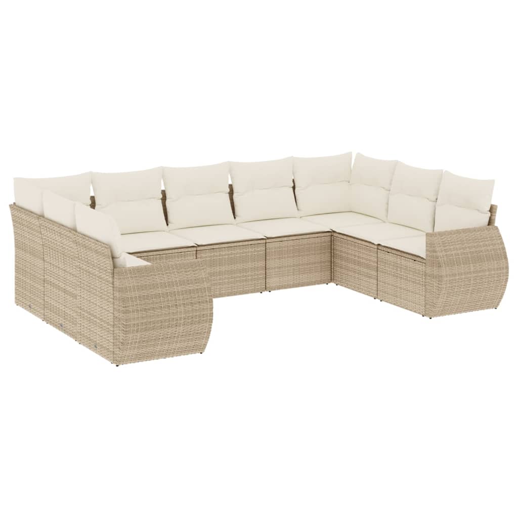 Set Divano da Giardino 9 pz con Cuscini Beige in Polyrattan