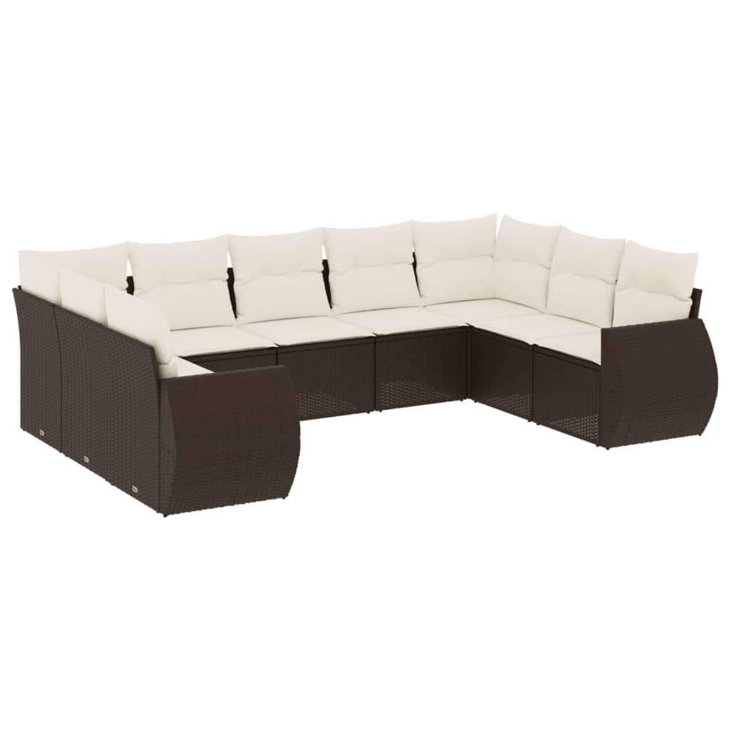 Set Divani da Giardino 9pz con Cuscini Marrone in Polyrattan