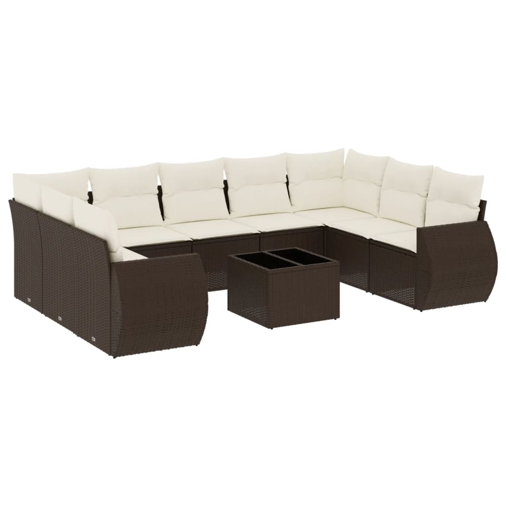 Set Divani da Giardino 10pz con Cuscini in Polyrattan Marrone