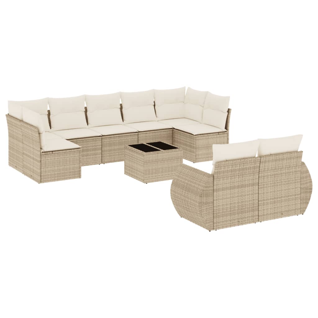 Set Divano da Giardino 10 pz con Cuscini Beige in Polyrattan