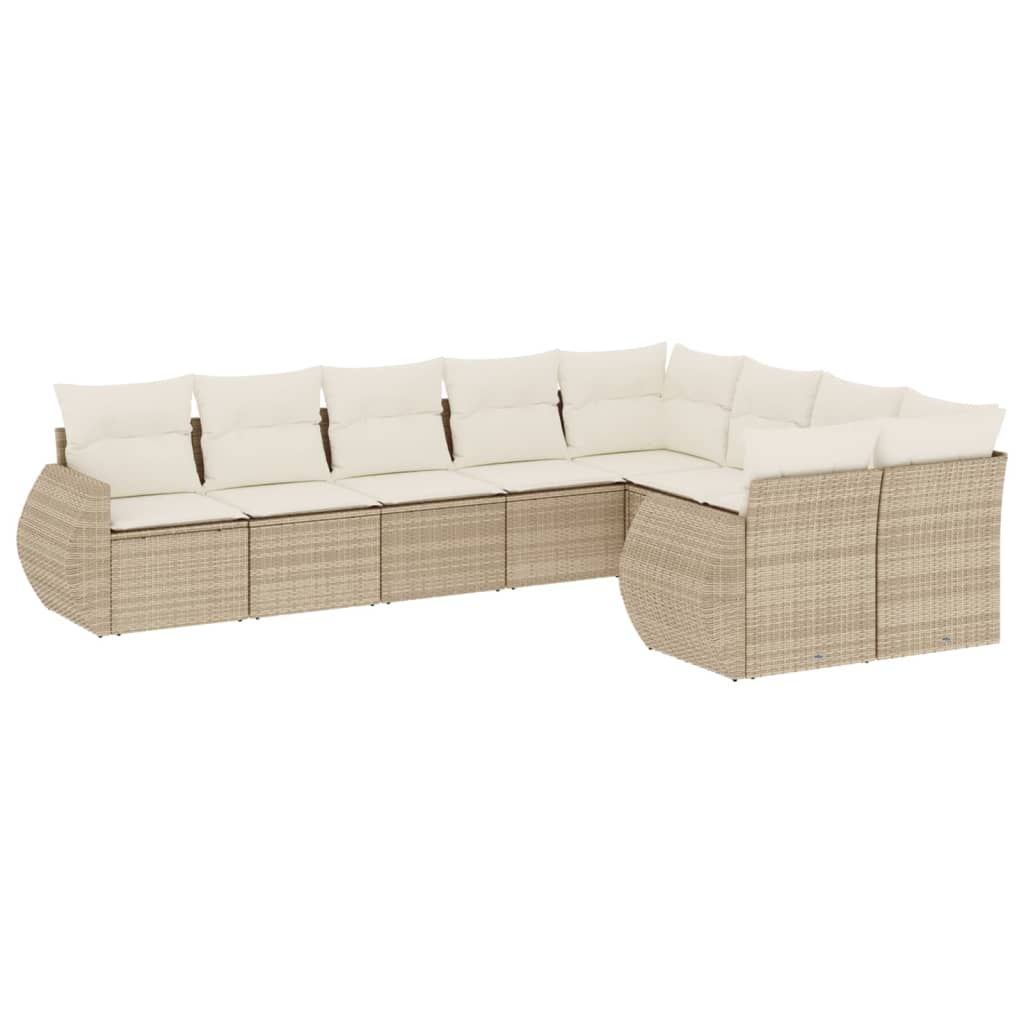 Set Divano da Giardino 9 pz con Cuscini Beige in Polyrattan