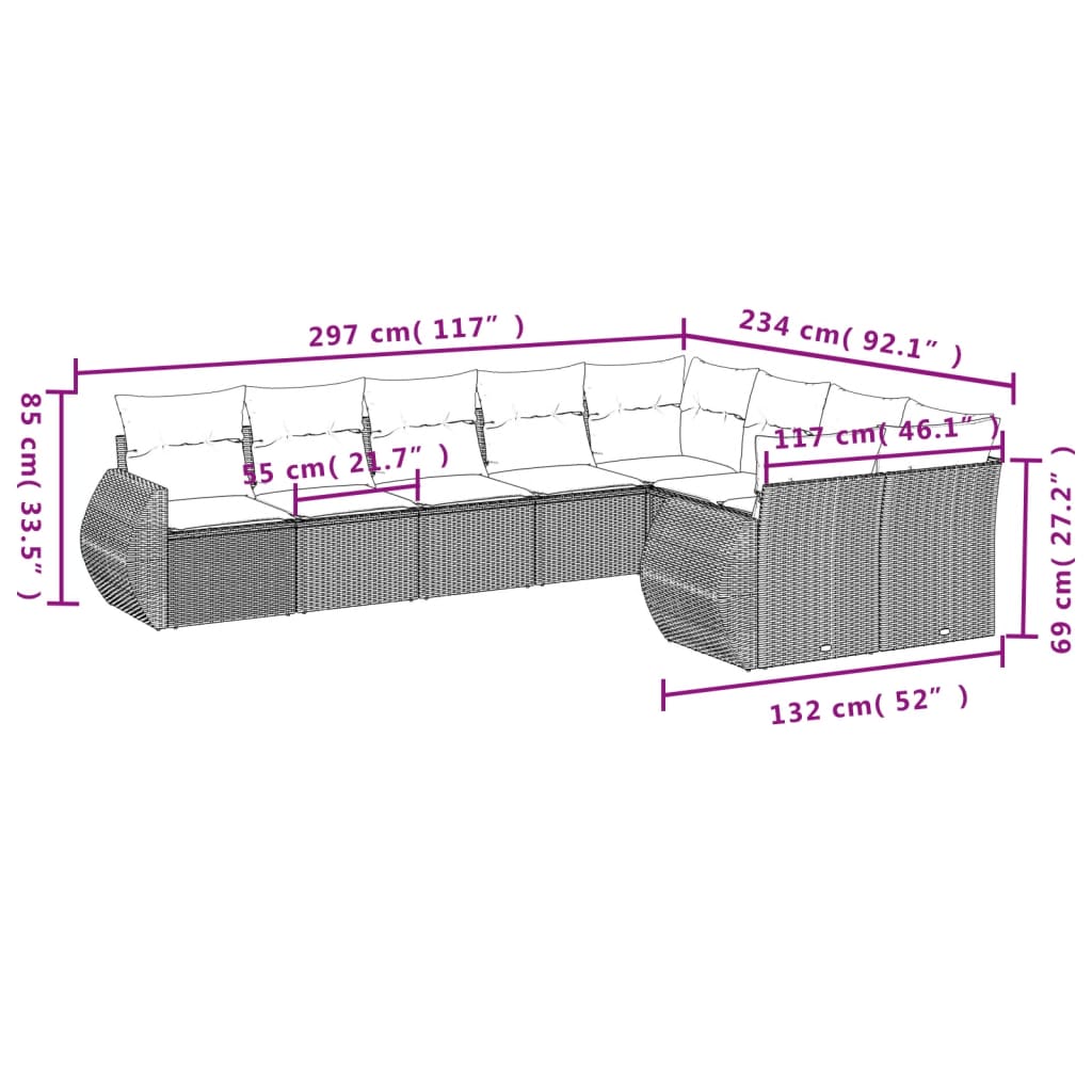 Set Divano da Giardino 9 pz con Cuscini Beige in Polyrattan