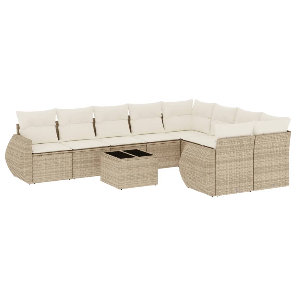 Set Divano da Giardino 10 pz con Cuscini Beige in Polyrattan