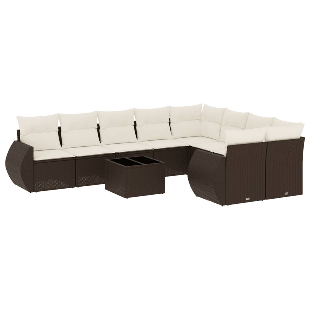 Set Divani da Giardino 10pz con Cuscini in Polyrattan Marrone