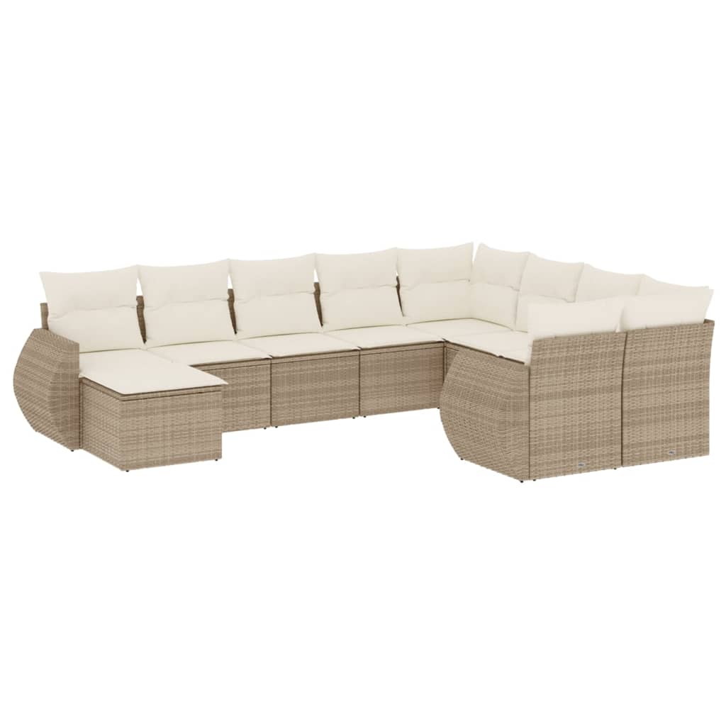 Set Divano da Giardino 10 pz con Cuscini Beige in Polyrattan