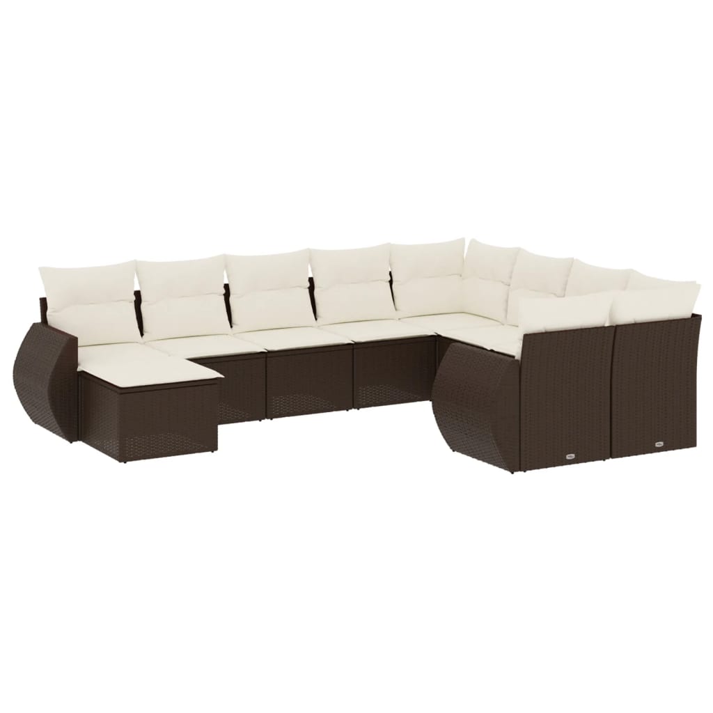 Set Divani da Giardino 10pz con Cuscini in Polyrattan Marrone