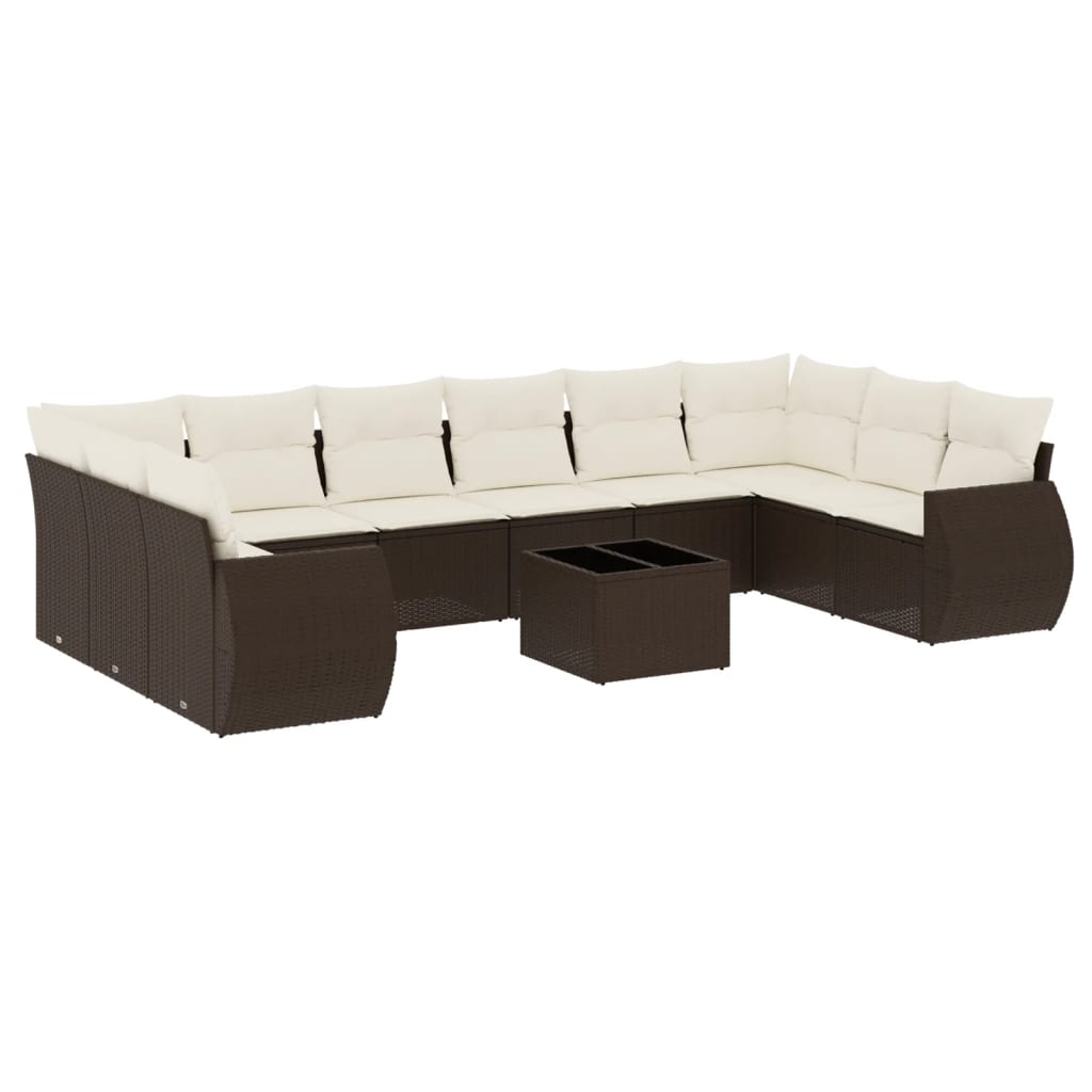 Set Divani da Giardino 11 pz con Cuscini Polyrattan Marrone