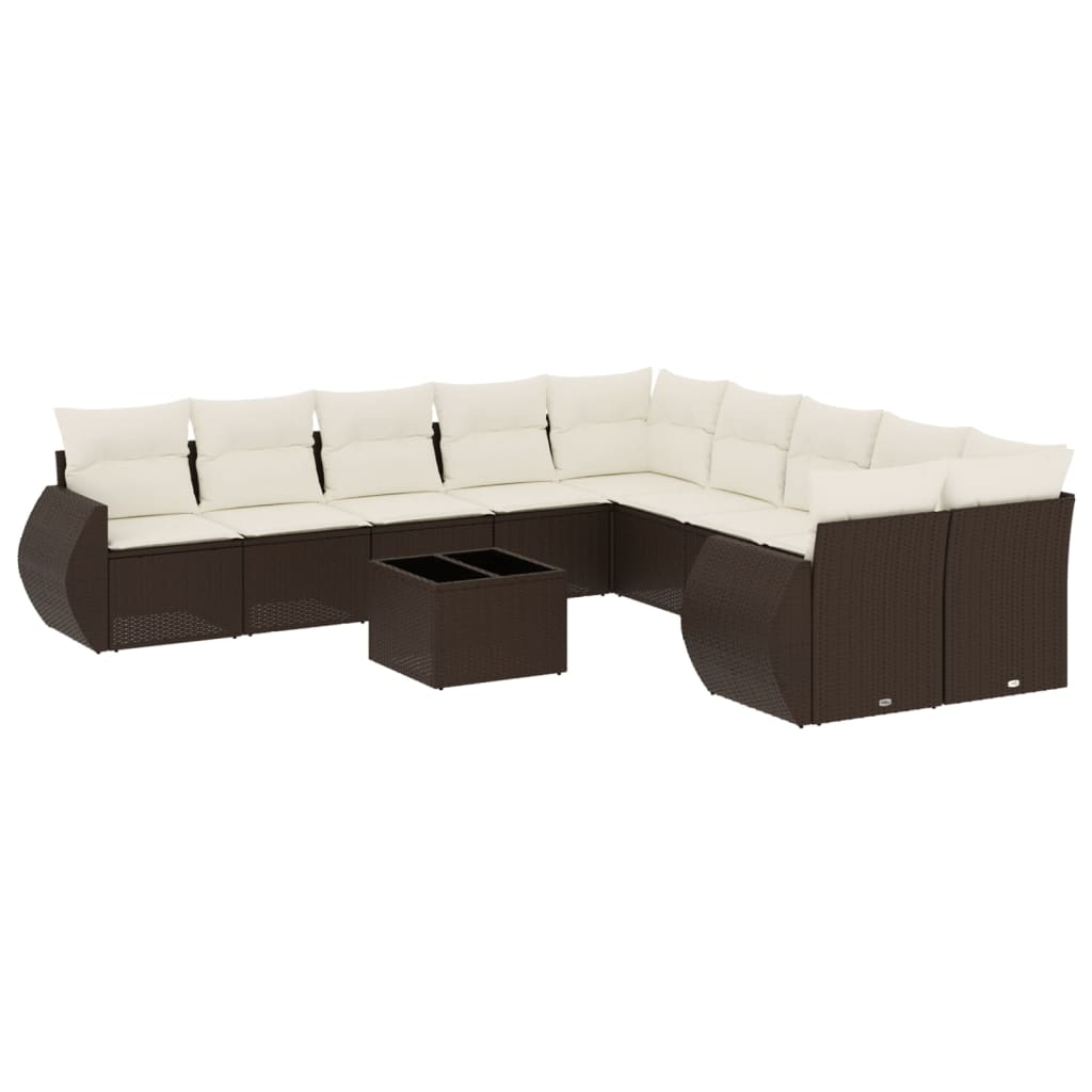 Set Divani da Giardino 11 pz con Cuscini Polyrattan Marrone