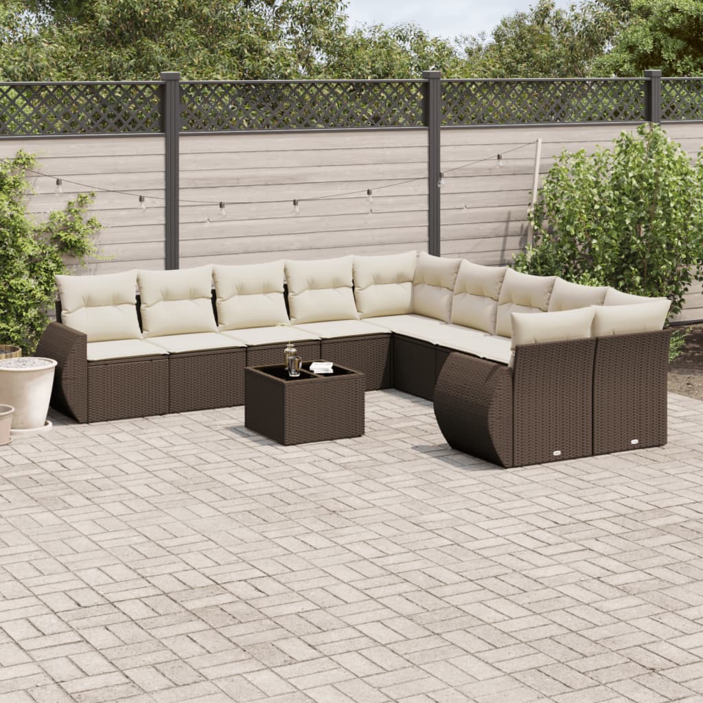 Set Divani da Giardino 11 pz con Cuscini Polyrattan Marrone