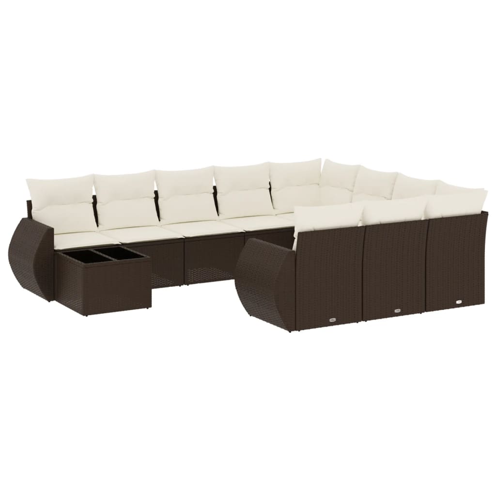 Set Divani da Giardino 11 pz con Cuscini Polyrattan Marrone