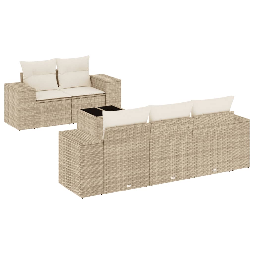 Set Divano da Giardino 6 pz con Cuscini Beige in Polyrattan