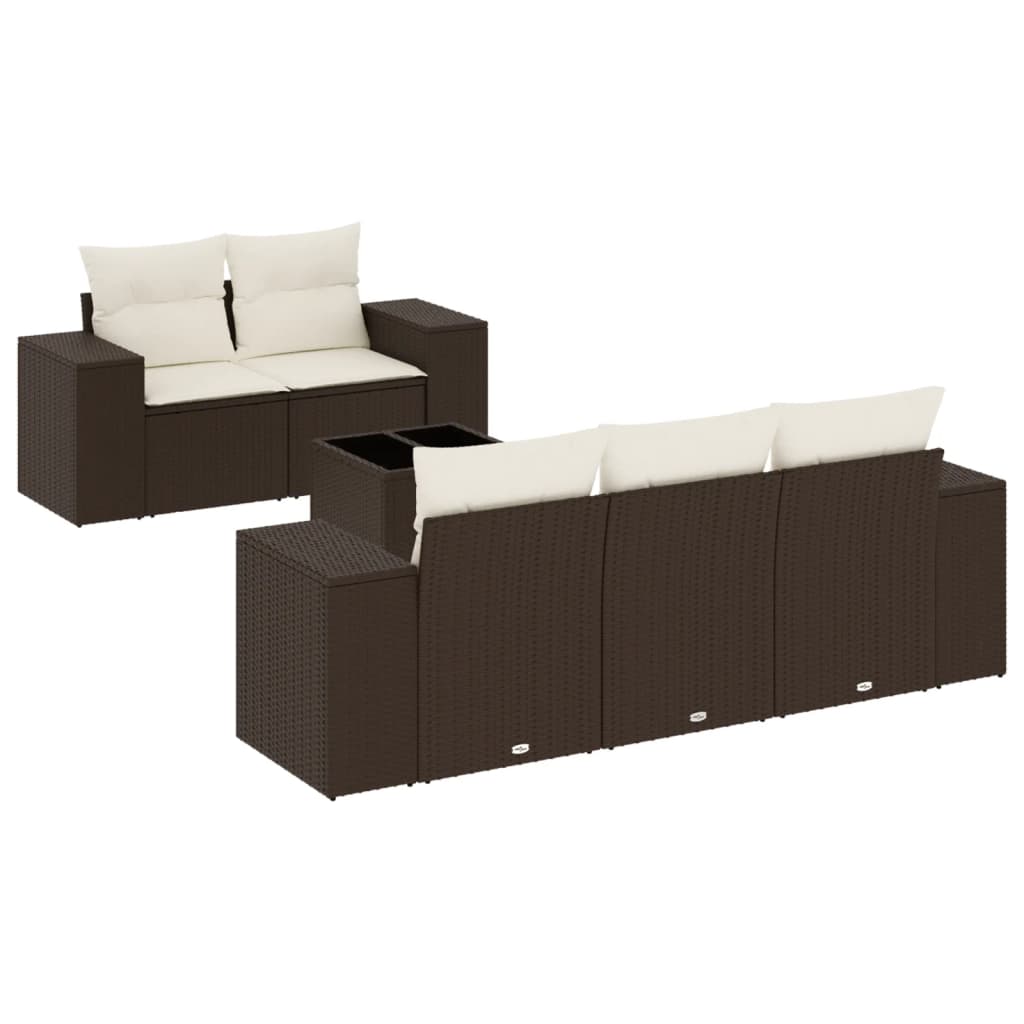 Set Divano da Giardino 6 pz con Cuscini Marrone in Polyrattan