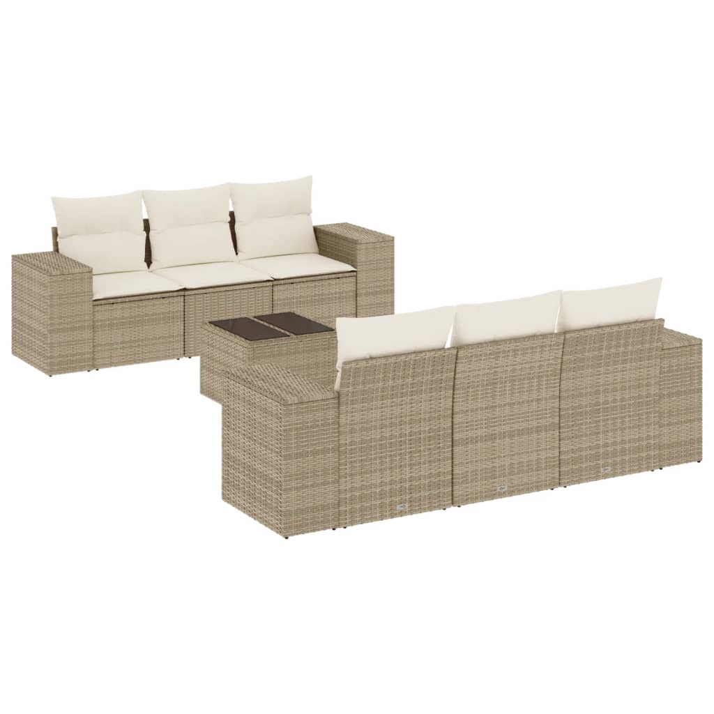 Set Divani da Giardino 7 pz con Cuscini Beige in Polyrattan