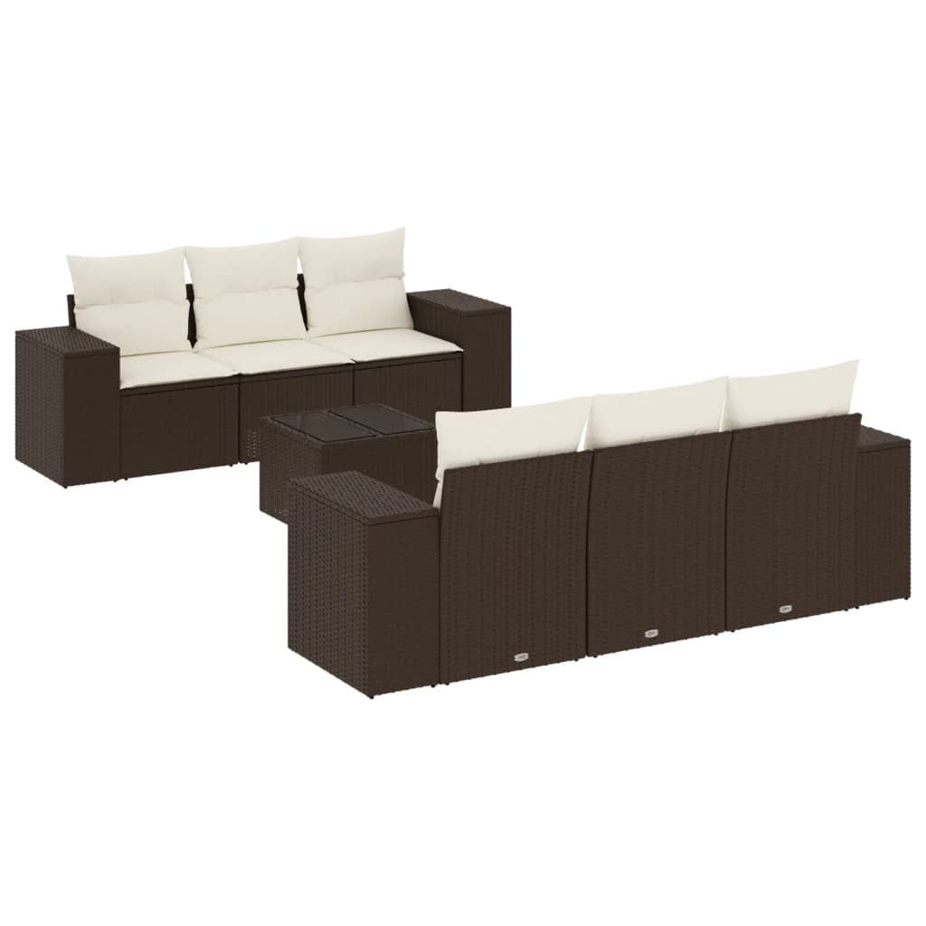 Set Divani da Giardino 7 pz con Cuscini Marrone in Polyrattan