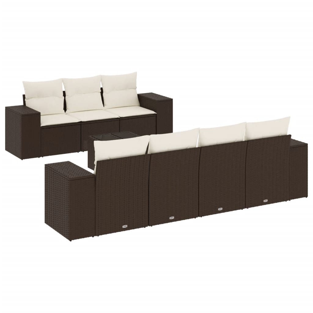 Set Divani da Giardino 8 pz con Cuscini Marrone in Polyrattan