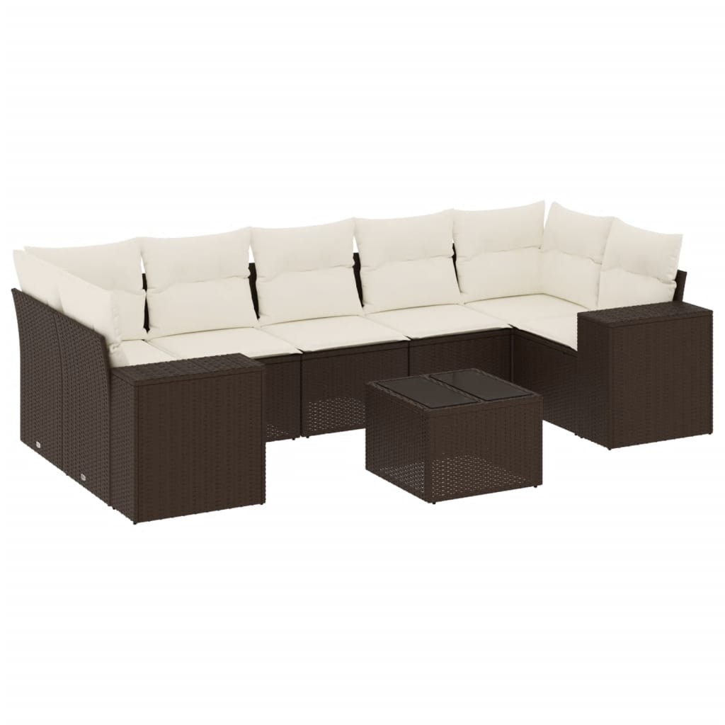 Set Divani da Giardino 8 pz con Cuscini Marrone in Polyrattan