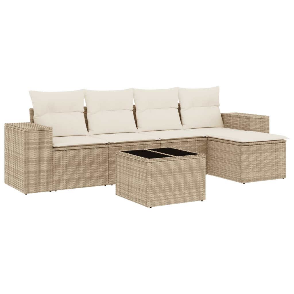 Set Divano da Giardino 6 pz con Cuscini Beige in Polyrattan