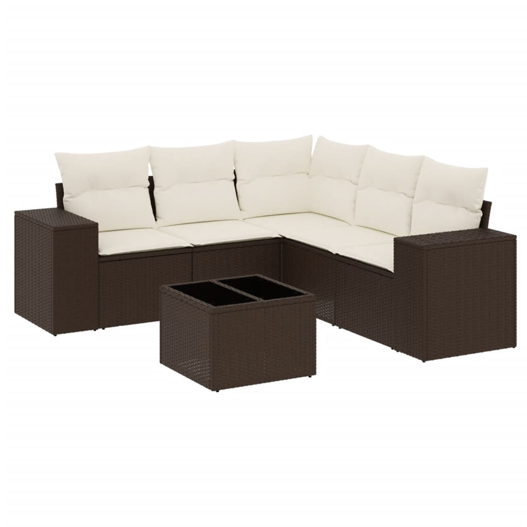 Set Divano da Giardino 6 pz con Cuscini Marrone in Polyrattan