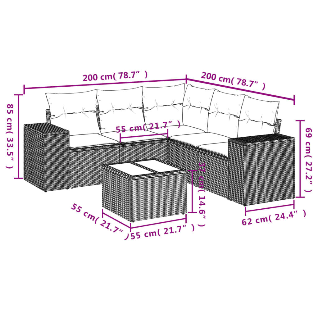 Set Divano da Giardino 6 pz con Cuscini Marrone in Polyrattan