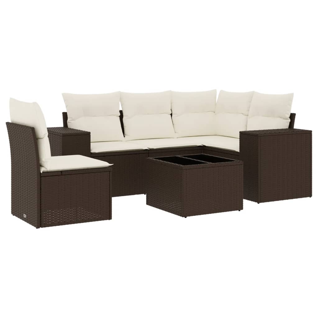 Set Divano da Giardino 6 pz con Cuscini Marrone in Polyrattan