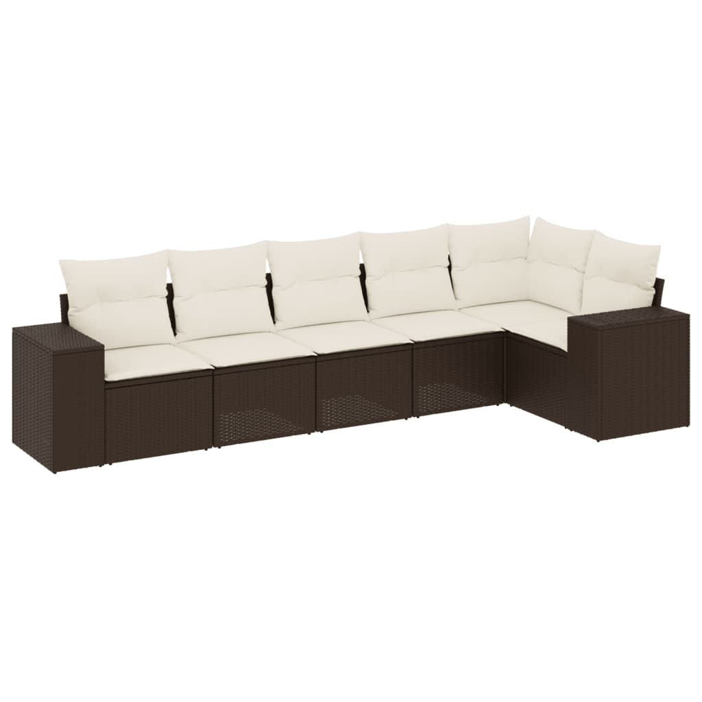 Set Divano da Giardino 6 pz con Cuscini Marrone in Polyrattan