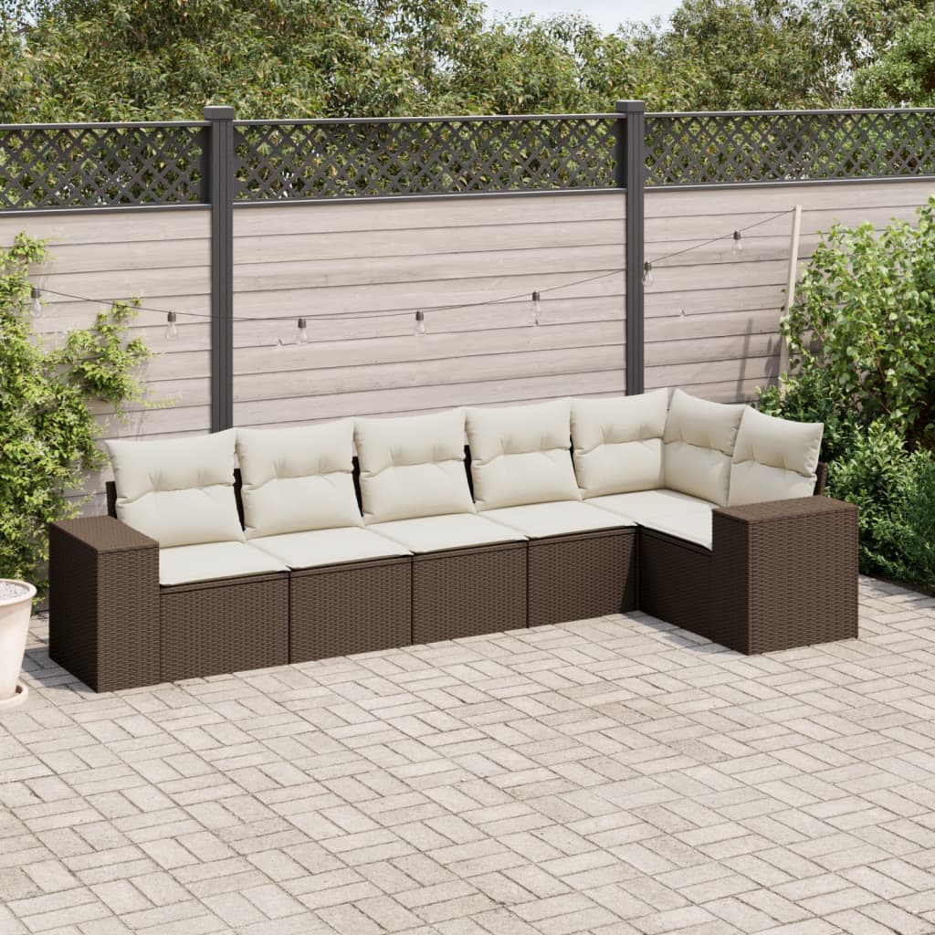 Set Divano da Giardino 6 pz con Cuscini Marrone in Polyrattan