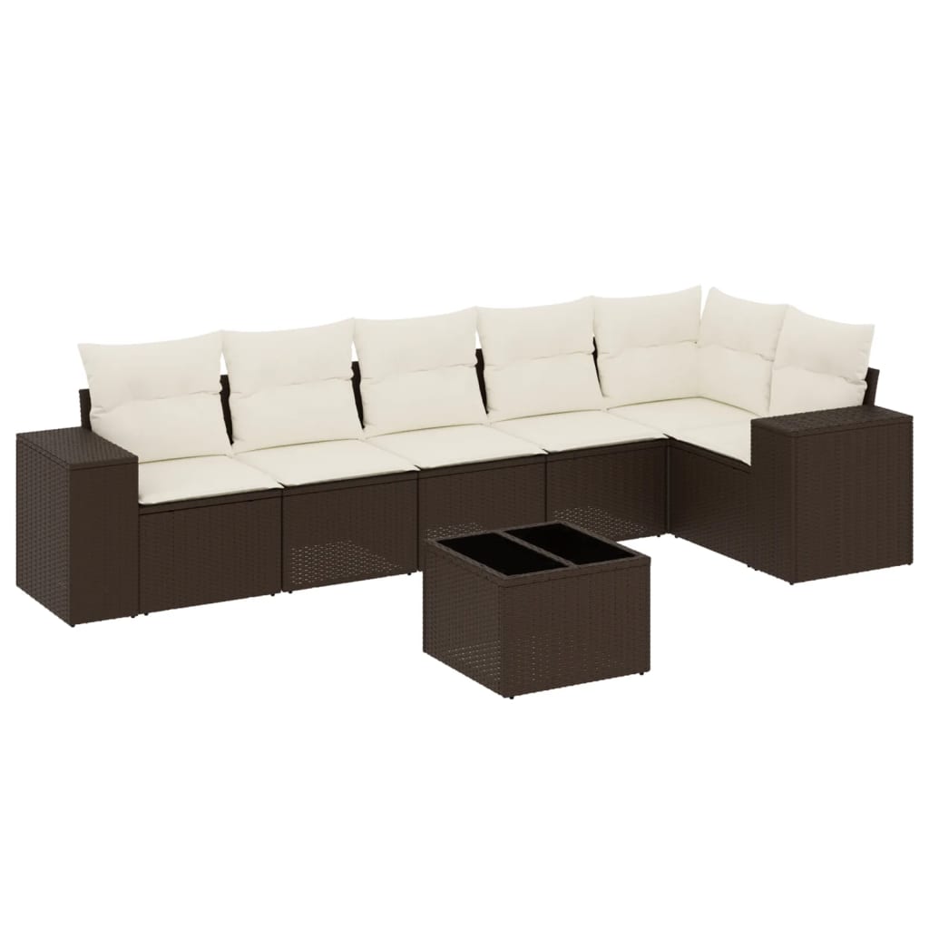 Set Divani da Giardino 7 pz con Cuscini Marrone in Polyrattan