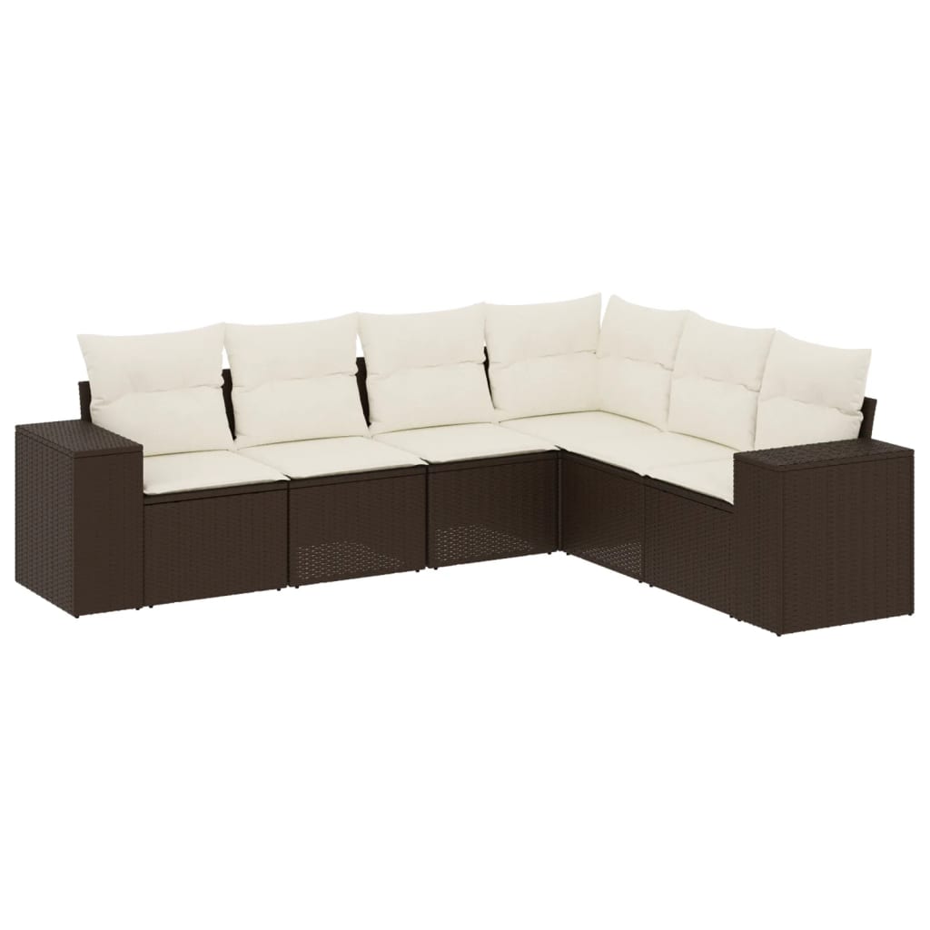 Set Divano da Giardino 6 pz con Cuscini Marrone in Polyrattan