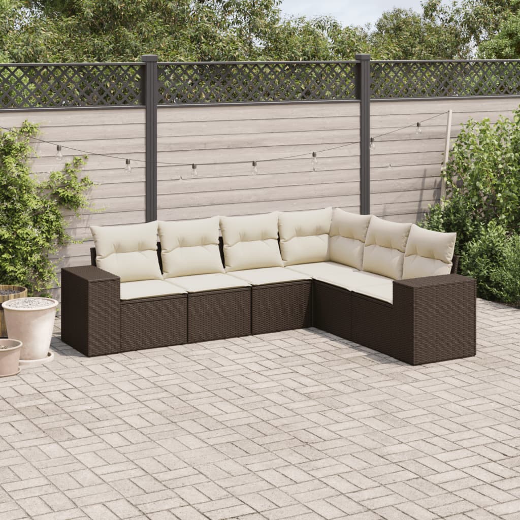 Set Divano da Giardino 6 pz con Cuscini Marrone in Polyrattan