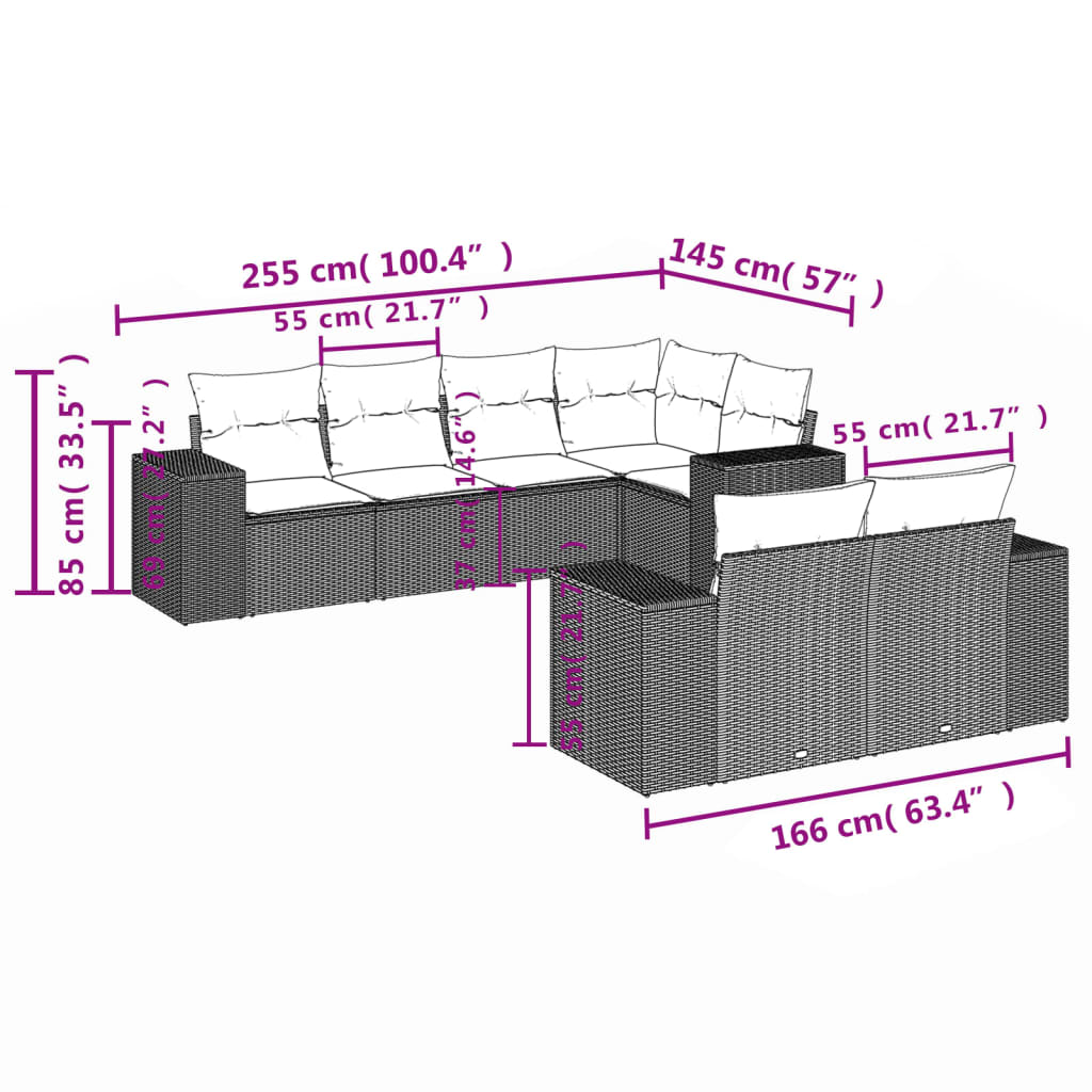 Set Divani da Giardino 7 pz con Cuscini Marrone in Polyrattan