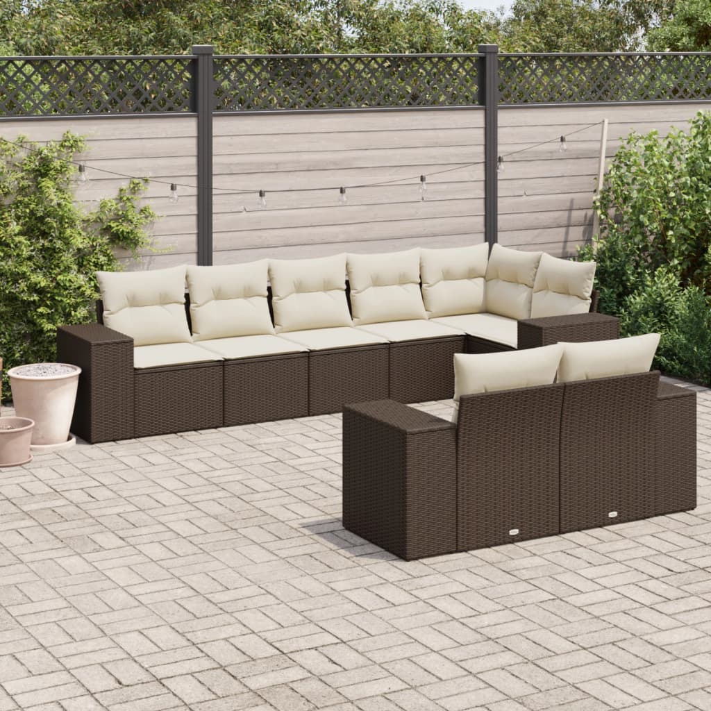 Set Divani da Giardino 8 pz con Cuscini Marrone in Polyrattan