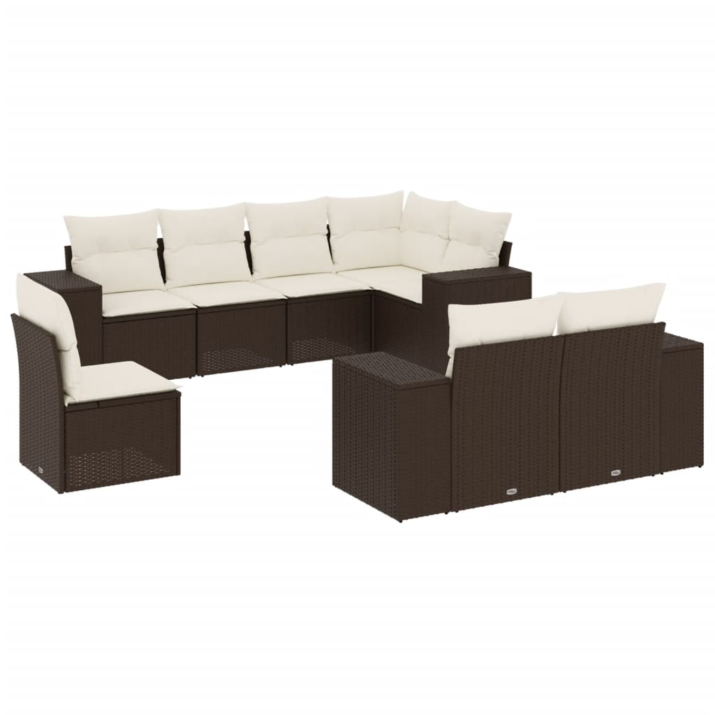 Set Divani da Giardino 8 pz con Cuscini Marrone in Polyrattan