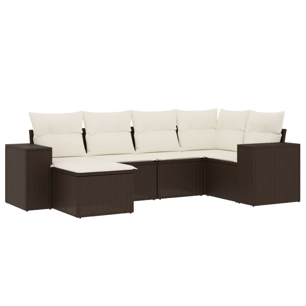 Set Divano da Giardino 6 pz con Cuscini Marrone in Polyrattan