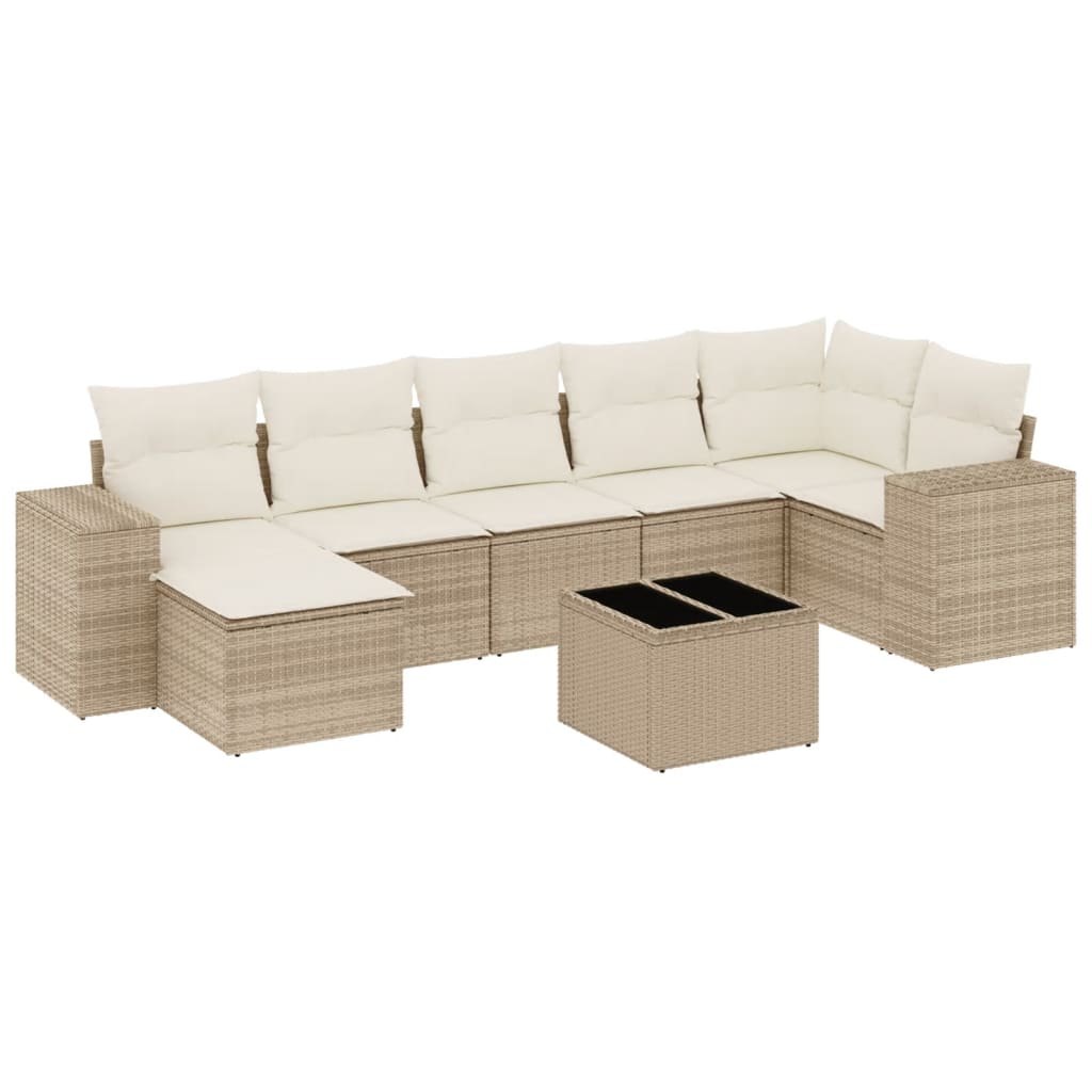 Set Divano da Giardino 8 pz con Cuscini Beige in Polyrattan