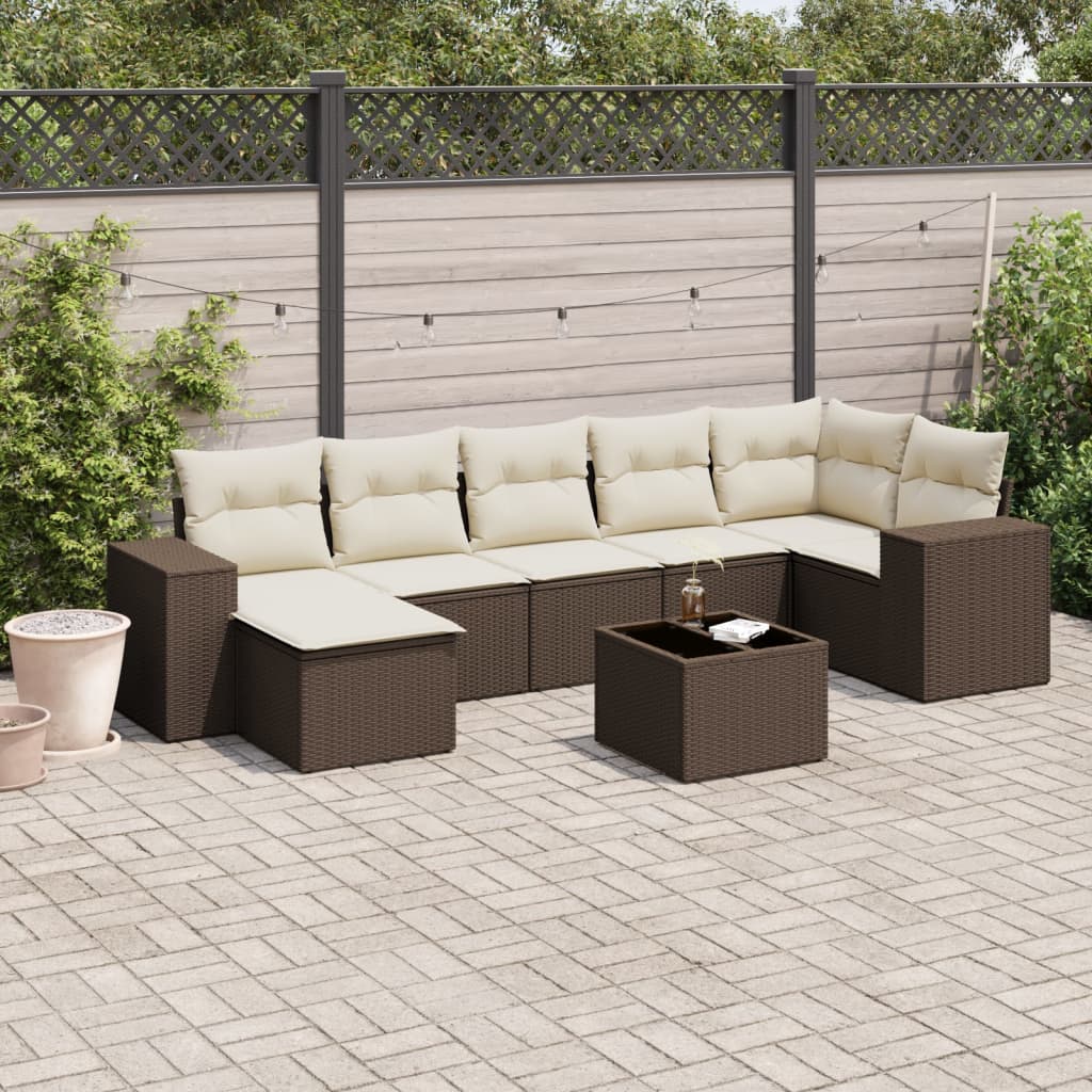 Set Divani da Giardino 8 pz con Cuscini Marrone in Polyrattan