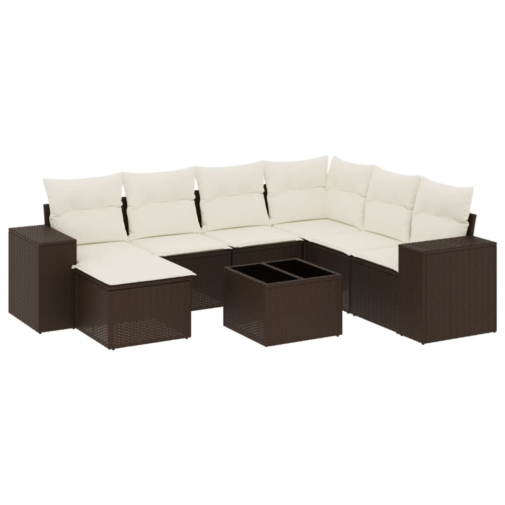 Set Divani da Giardino 8 pz con Cuscini Marrone in Polyrattan