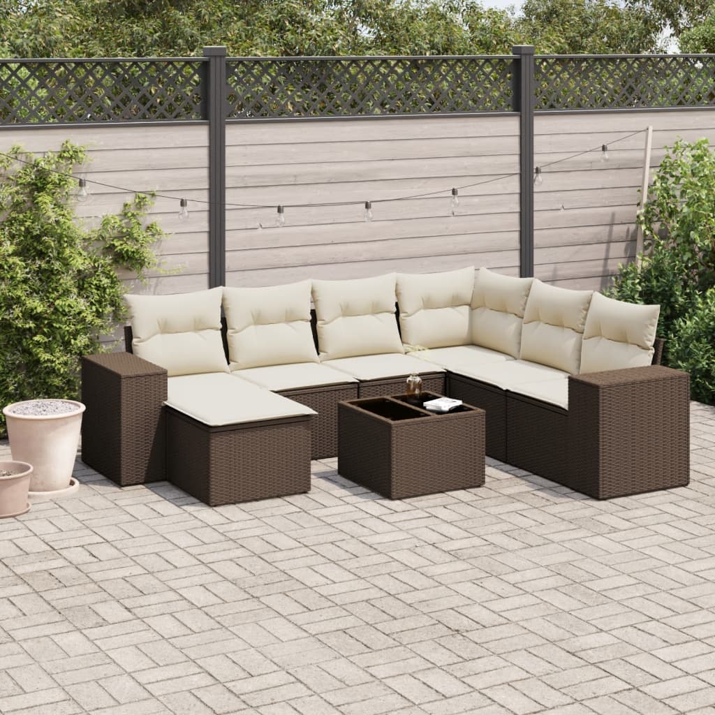 Set Divani da Giardino 8 pz con Cuscini Marrone in Polyrattan