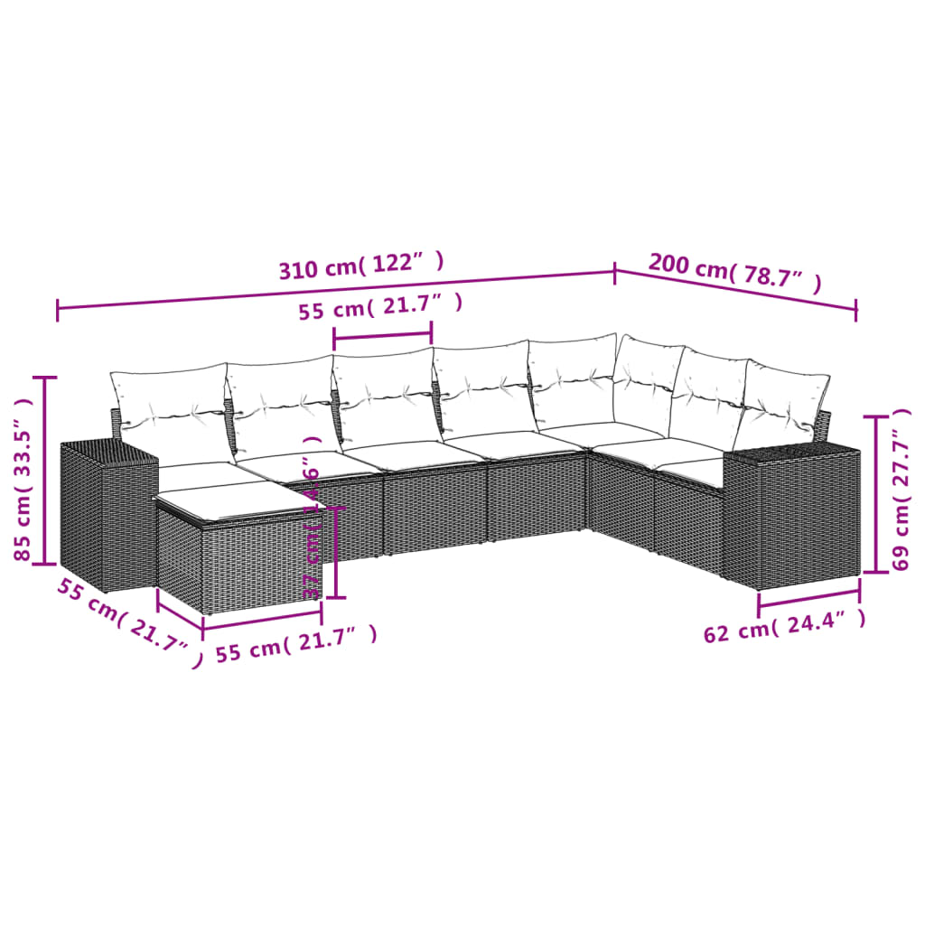 Set Divani da Giardino 8 pz con Cuscini Marrone in Polyrattan